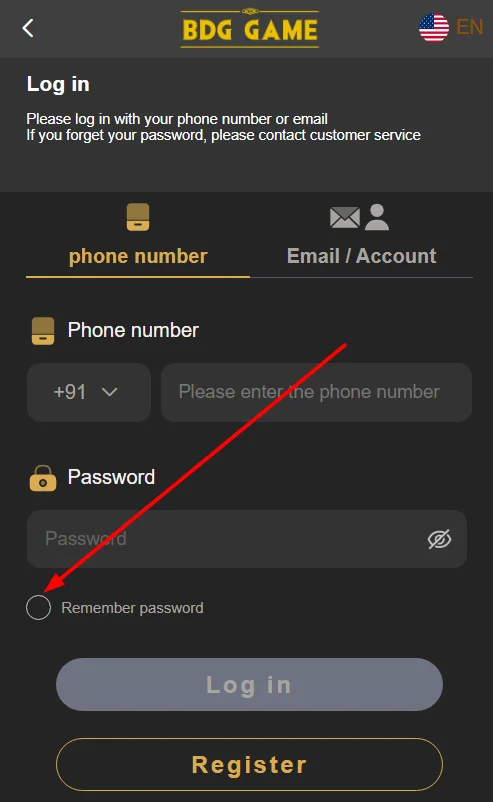 Tick remember password option